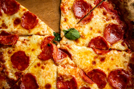 Close up of pepperoni pizza with cheese