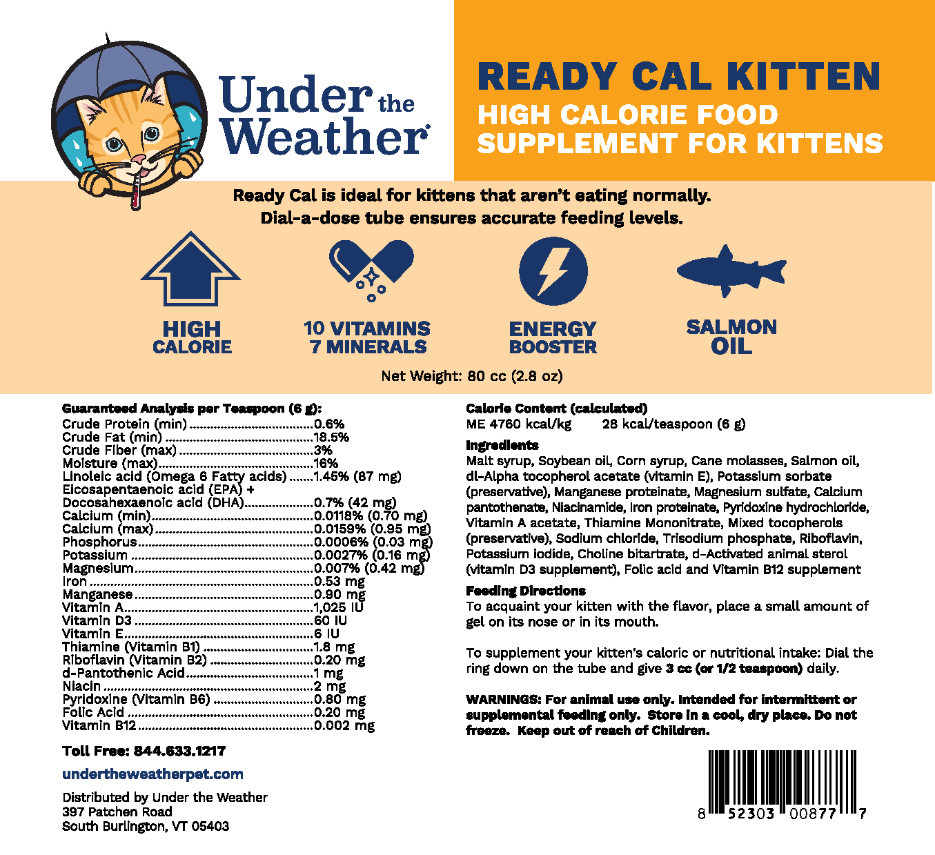 Ready Cal High-Calorie Supplement For Kittens - 80cc