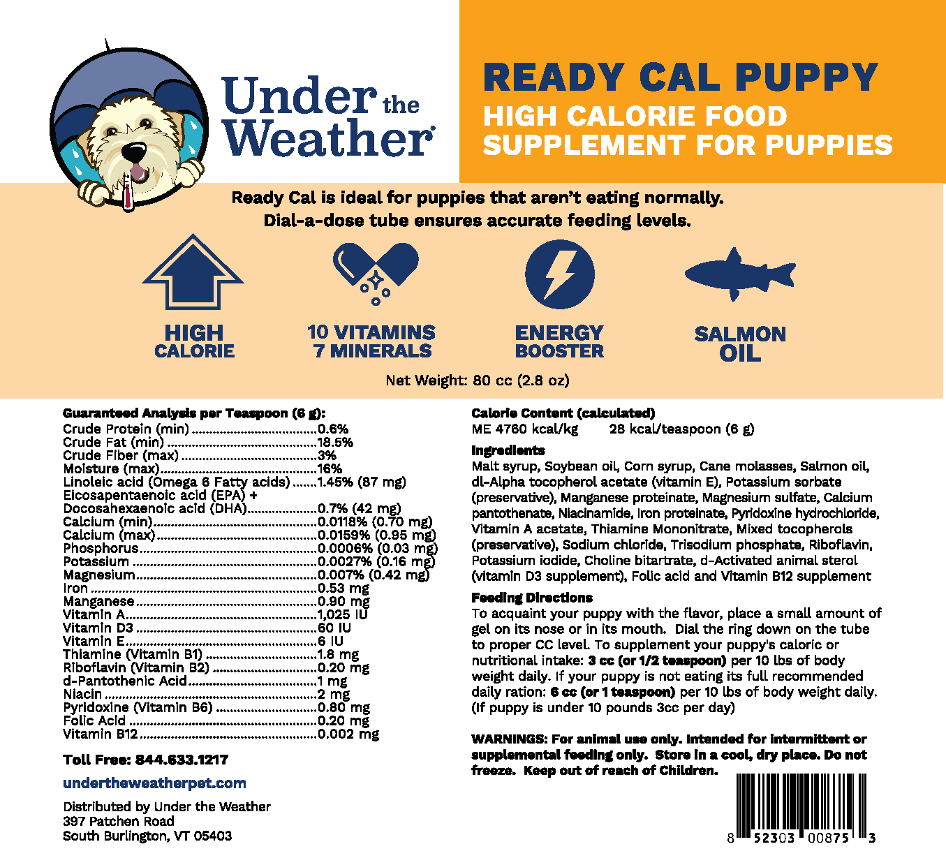 Ready Cal High-Calorie Supplement For Puppies - 80cc